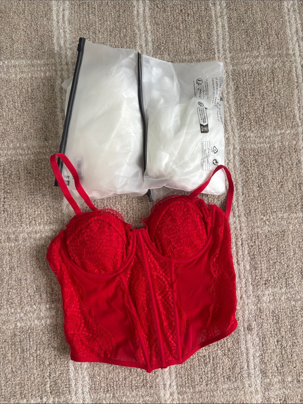 SHEIN white tops and a Red Lace Bustier Corset Bra Top from ross